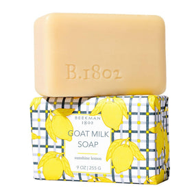 Beekman 1802 front packaging showing Sunshine Lemon soap, clear benefit: recognizable brand and scent