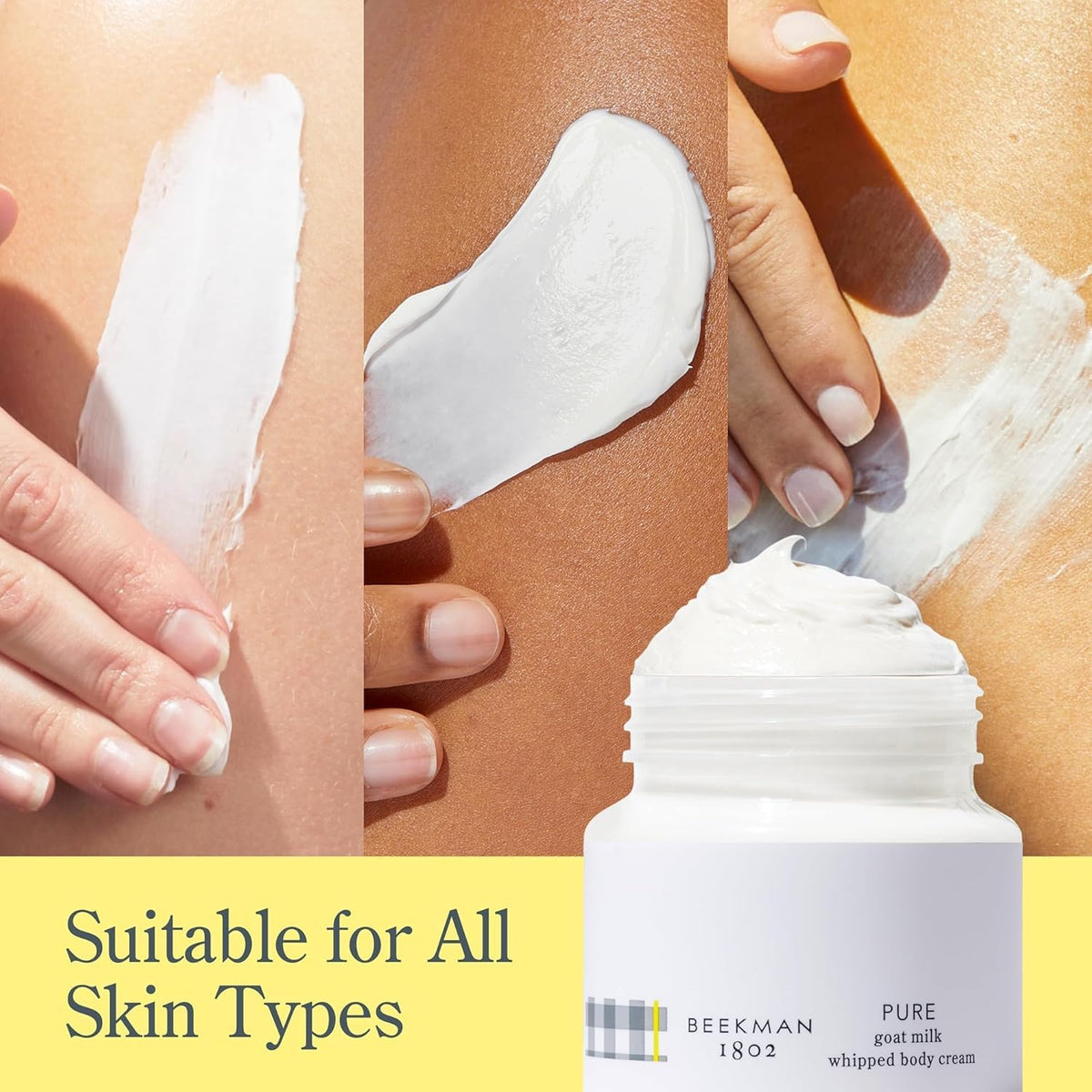 Beekman 1802 applied to elbow showing targeted hydration for rough patches