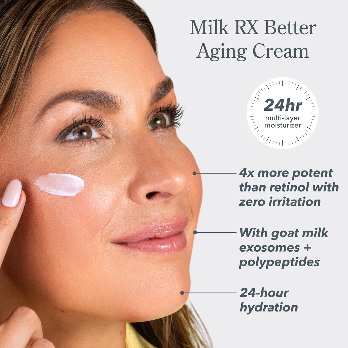 Beekman 1802 closeup of cream texture, highlights smooth application and hydration