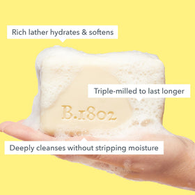 Beekman 1802 soap bar side profile highlighting long-lasting density