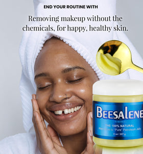 Beesaluxe Beesalene dabbed on hair ends showing frizz control and shine benefit