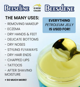 Beesaluxe Beesalene open tin top view revealing smooth balm and beeswax-rich consistency