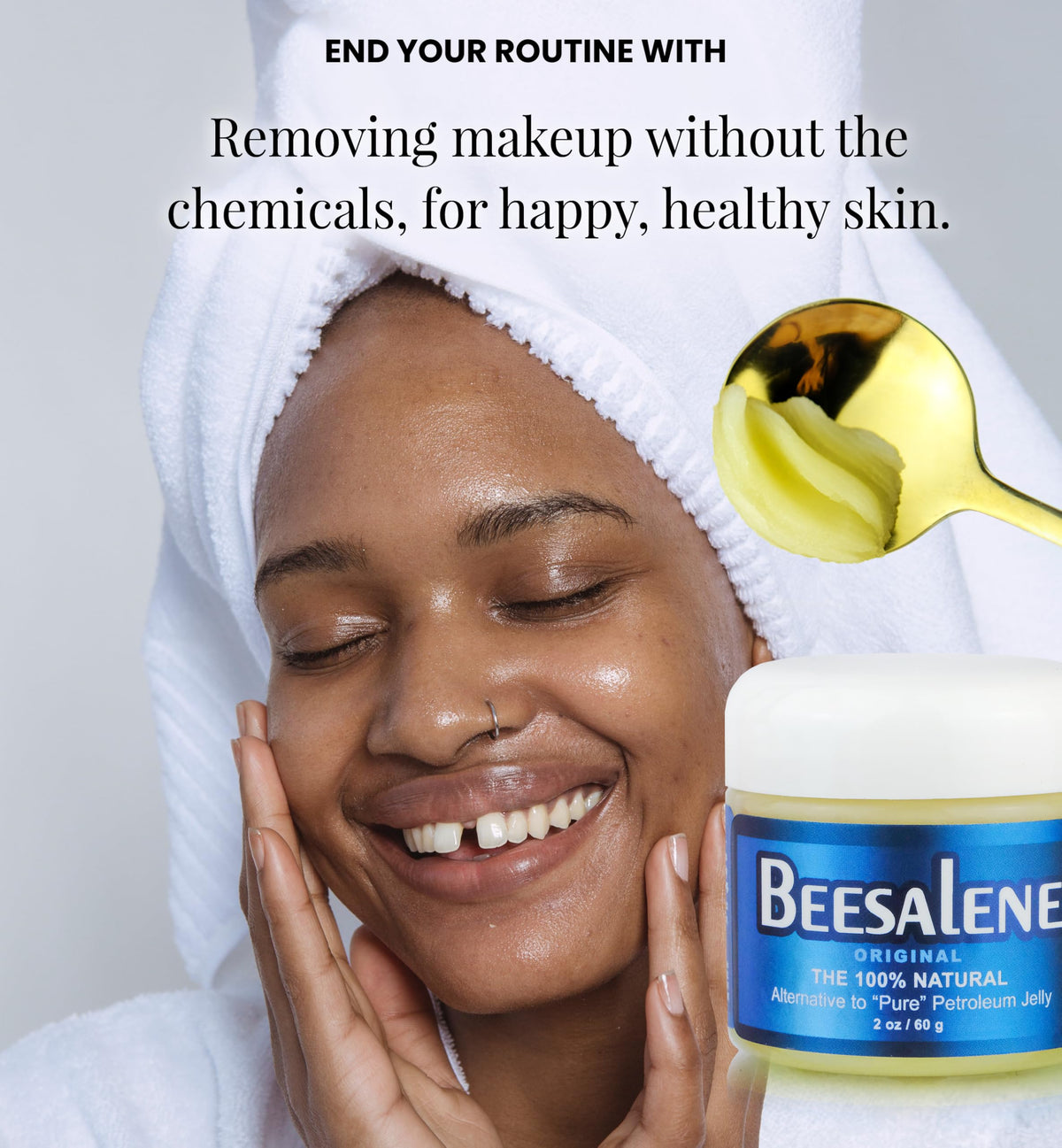 Beesaluxe Beesalene next to a coin for clear 2 oz size and portability comparison