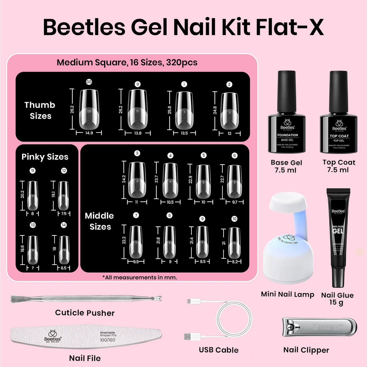 beetles 16 sizes pre-numbered trays demonstrating size selection ease
