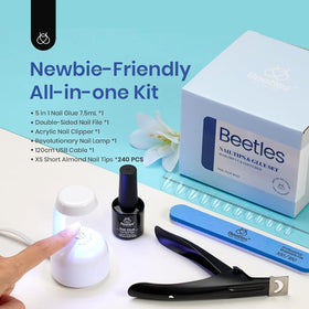 beetles 240 clear pre-shaped short almond nail tips arrayed by size for quick selection