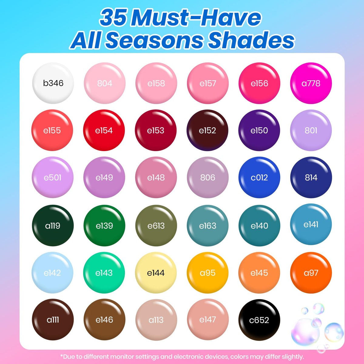 beetles 35 colors fanned out showing shade range for creative manicure choices