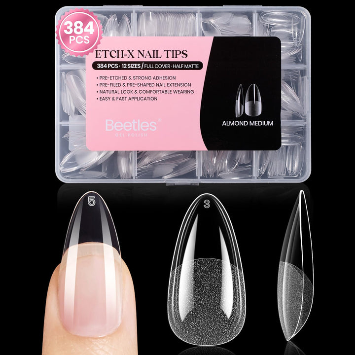 Beetles almond medium front packaging showing complete 384-piece set for convenience