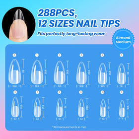 beetles almond nail tips spread showcasing available lengths for easy extensions