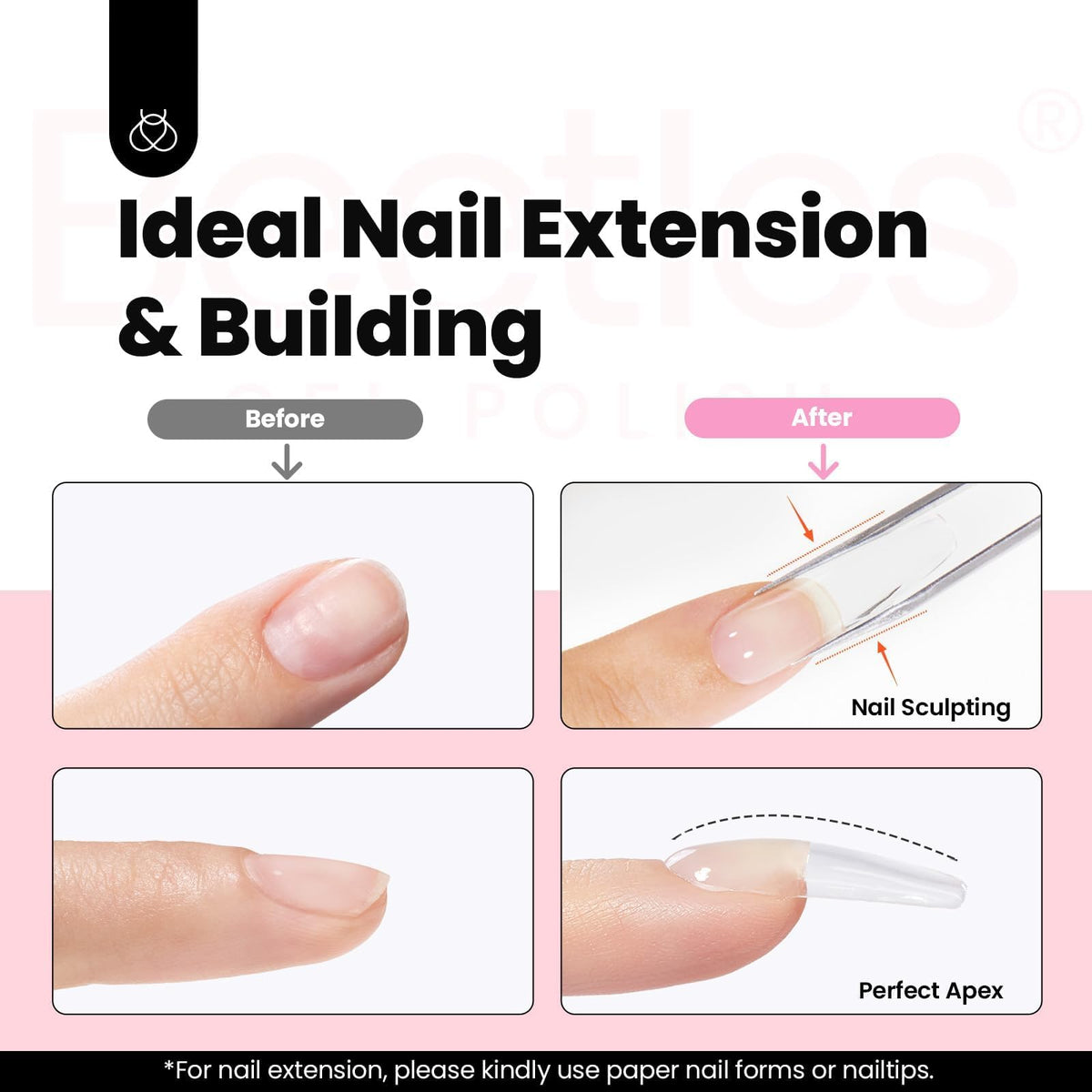 Beetles gel shaped with a clip creating durable apex and curve