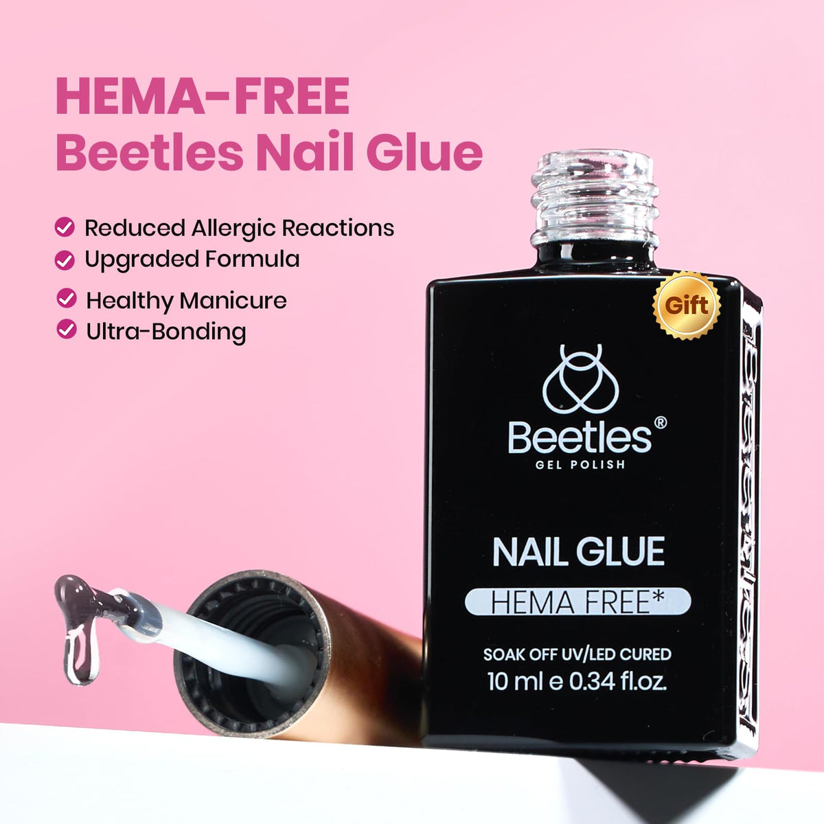 Beetles hand applying press-on tips demonstrating quick use