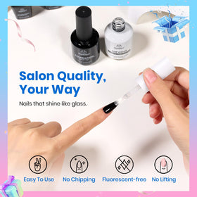 Beetles base and top coat applied on a nail tip showing long-lasting glossy benefit