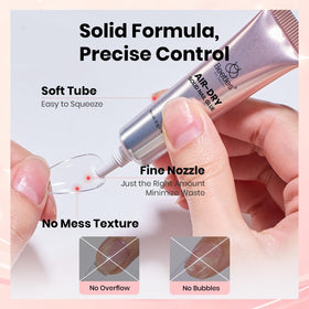 beetles applying press-on nail in hand, quick five-second set for fast manicures