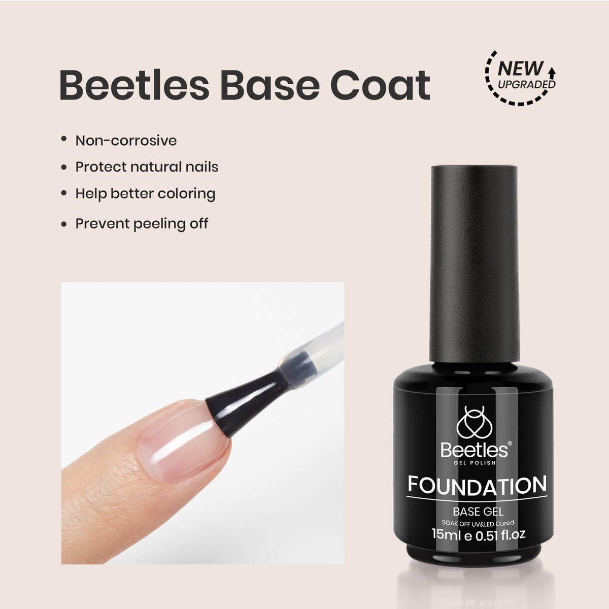 beetles base coat bottle label detail showing ingredients and usage benefit improved adhesion