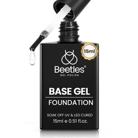 Beetles Gel Base Coat front bottle showing label and 15ml size for reliable base