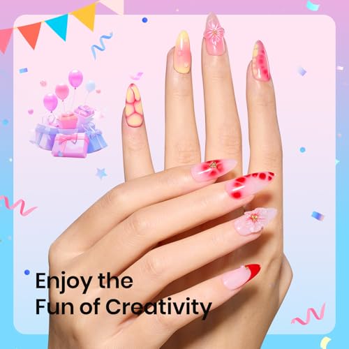 Beetles Blooming Gel finished floral nails shown in lifestyle setting for style inspiration