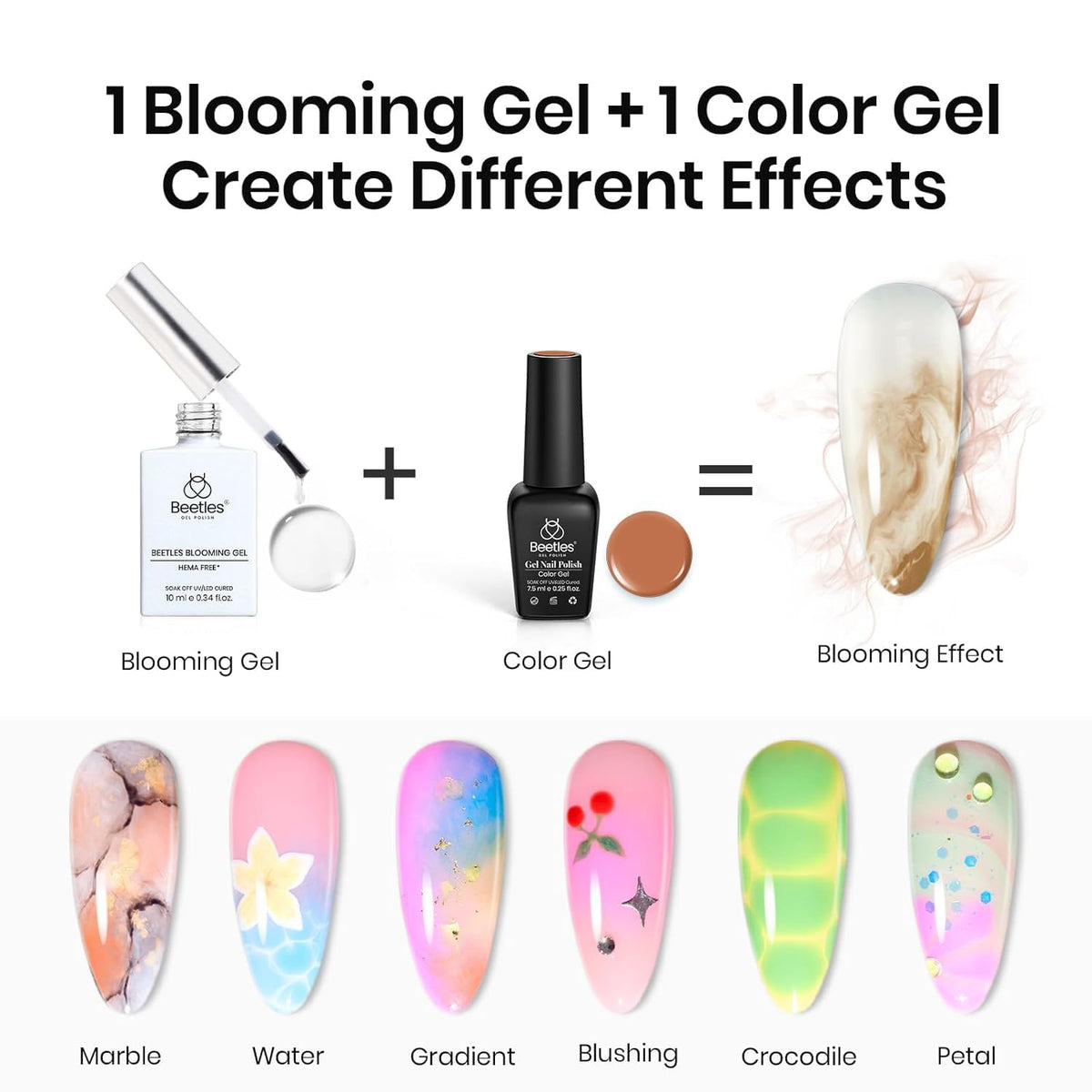 Beetles Gel Polish application with brush creating blooming effect