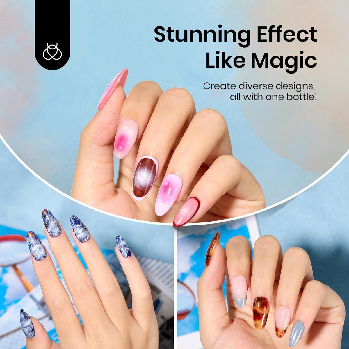 Beetles used on nails creating watercolor marble, instant artistic effect