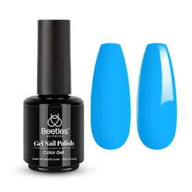 beetles blue on finished nails in summer scene showing bold long-lasting color
