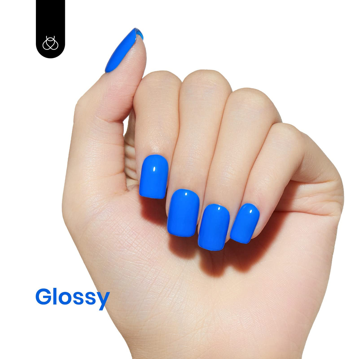 Beetles Gel nail swatch on hand showing finished manicure and wearable bright blue benefit