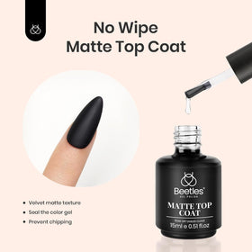 beetles matte top coat bottle closeup highlighting velvety finish benefit