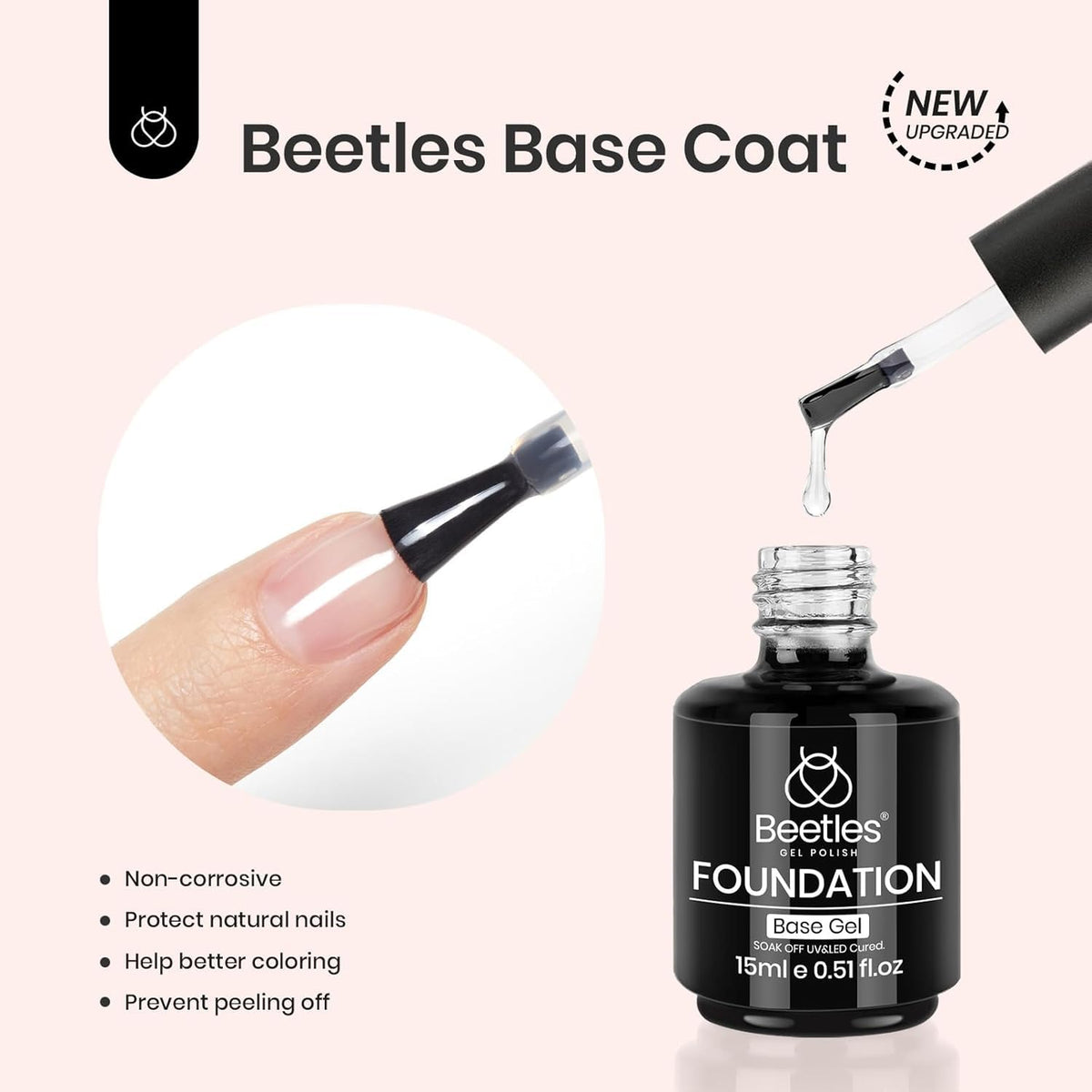 beetles no-wipe top coat bottle closeup emphasizing high-shine, no-wipe benefit