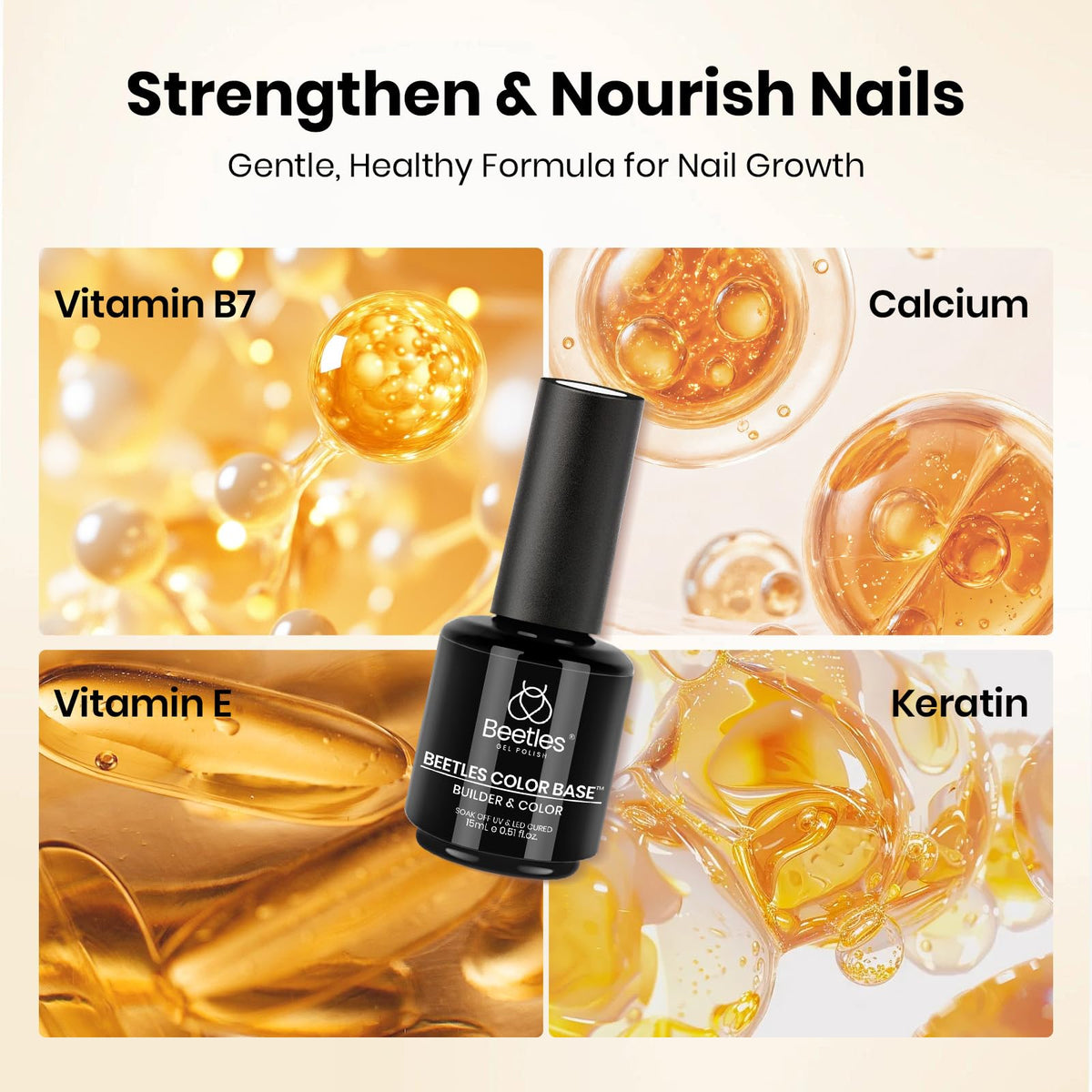 beetles label close-up highlighting keratin and vitamin ingredients