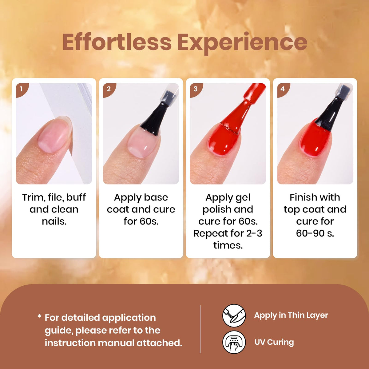 Beetles finished manicure on hands in neutral outfit, demonstrates elegant look