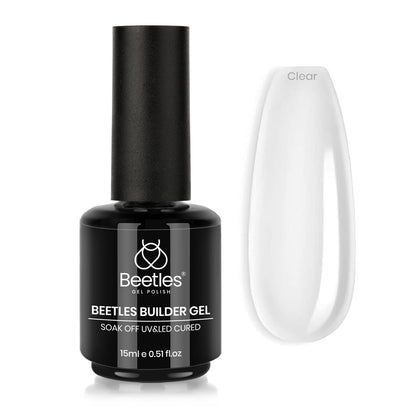 beetles Gel Polish front bottle showing clear builder gel and easy application benefit