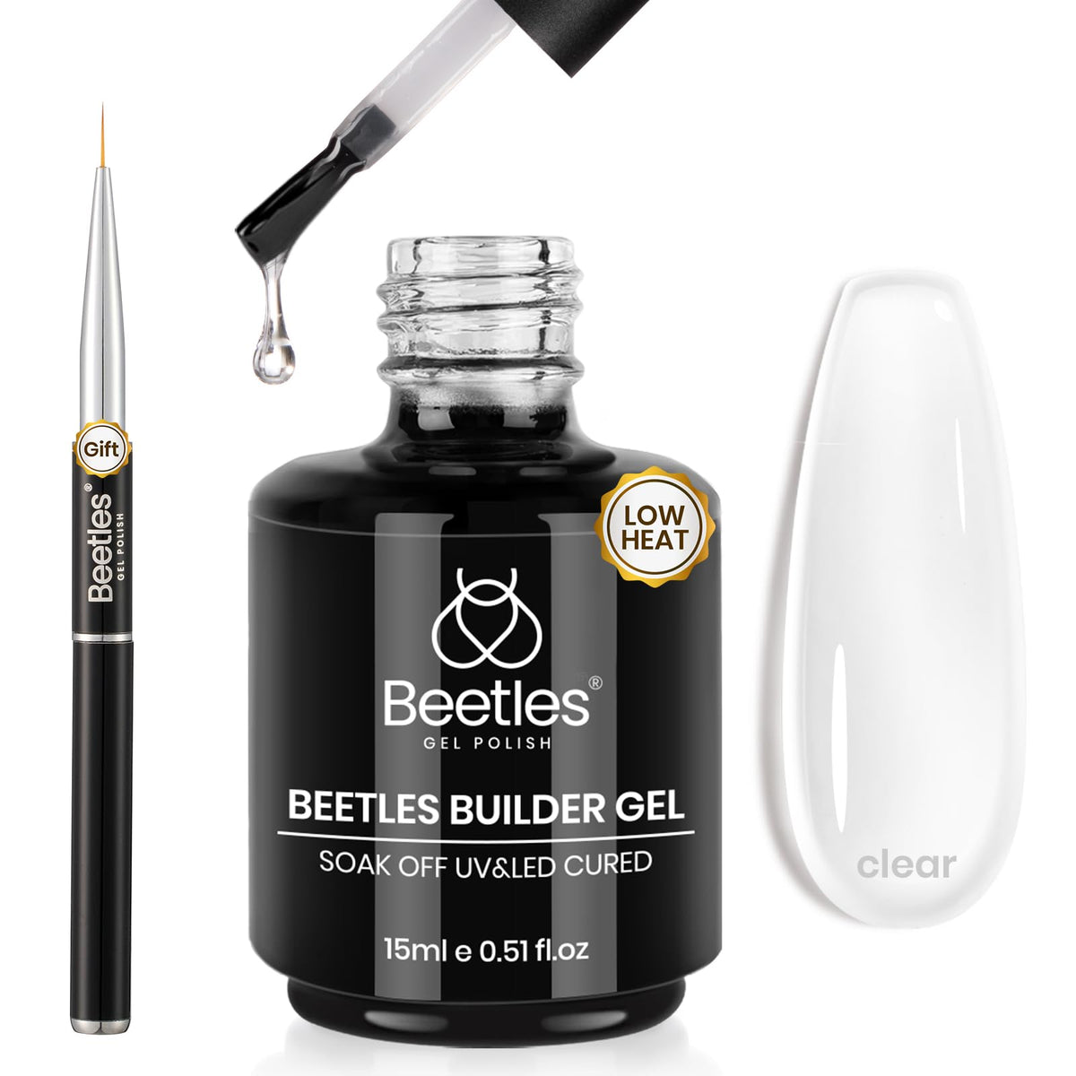 Beetles Gel Polish front bottle showing clear builder gel for controlled building