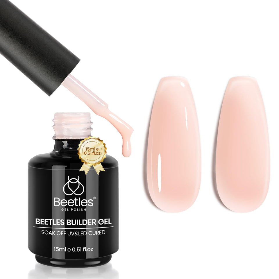Beetles Gel Polish front bottle showing 15ml builder gel and jelly nude color benefit