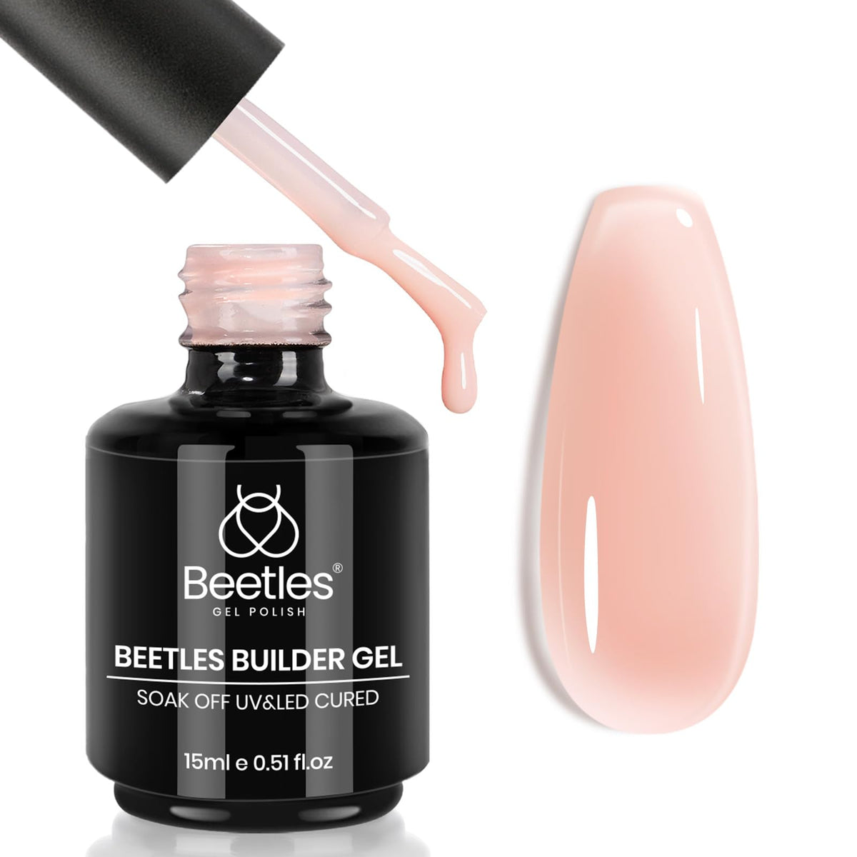 Beetles Builder Gel front bottle showing jelly nude shade and compact size for easy storage