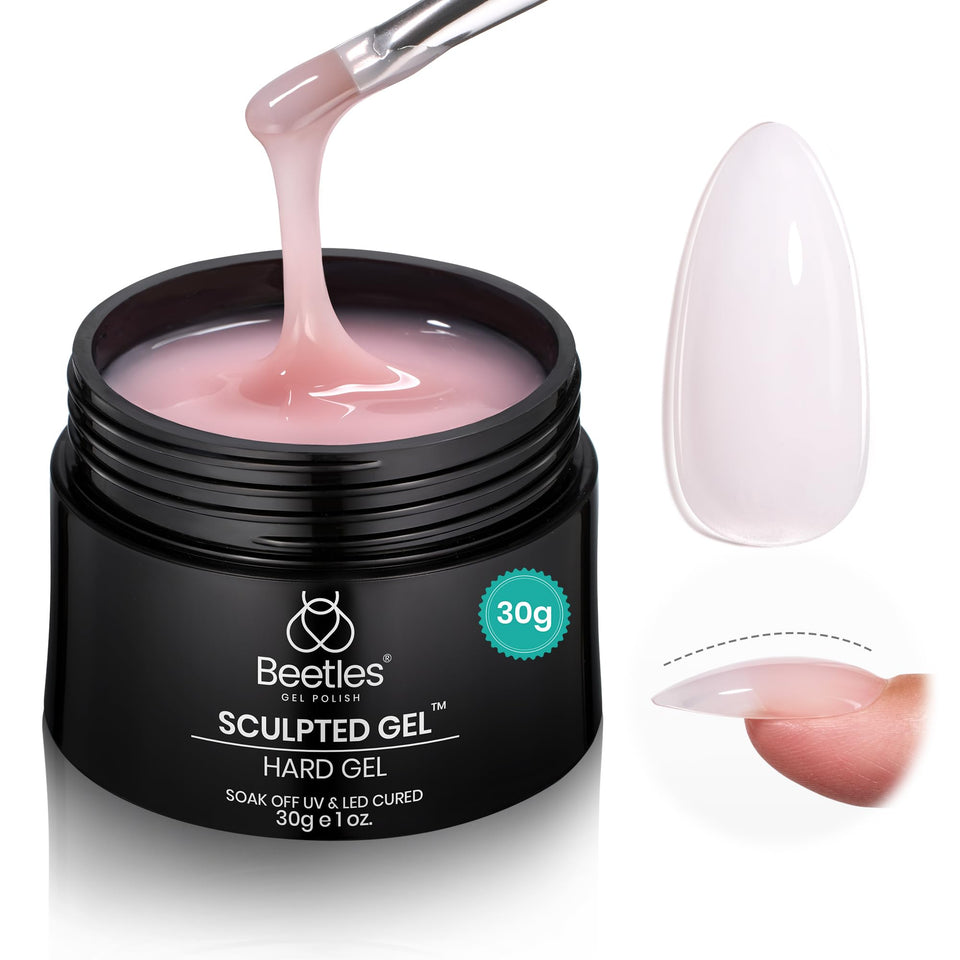 Beetles builder gel front jar showing nude pink shade and durable packaging