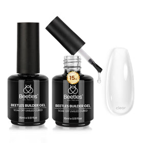 Beetles builder gel front packaging showing two bottles and product benefit
