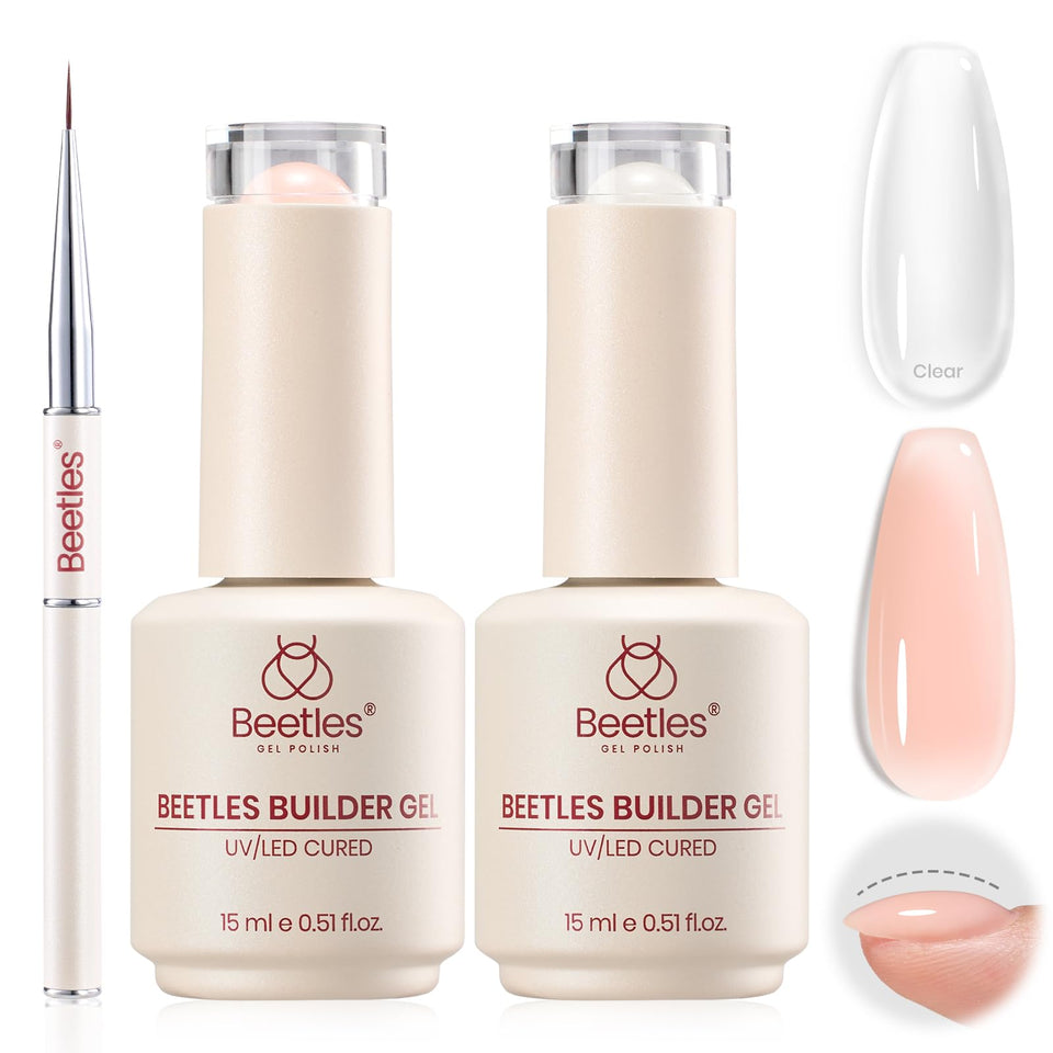 Beetles Gel Polish front packaging showing both builder gel bottles and kit benefits