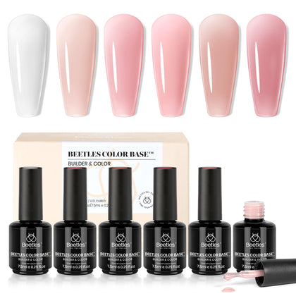 beetles builder gel front packaging showing six nude bottles and kit benefits