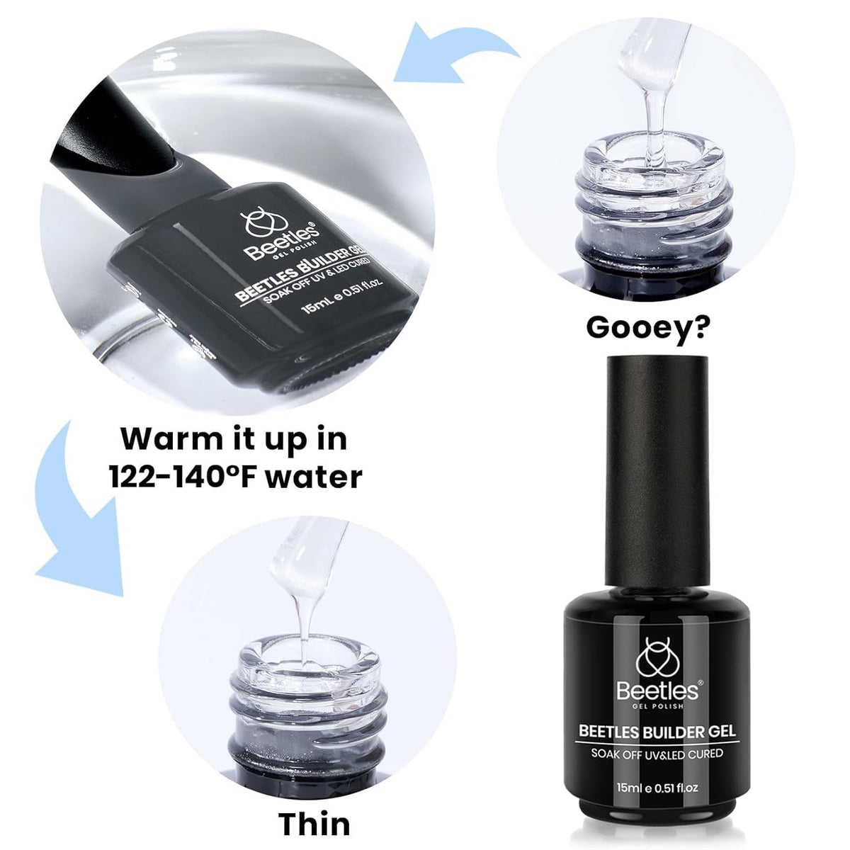 Detailed view of Beetles Builder Gel label and print variations to verify product version