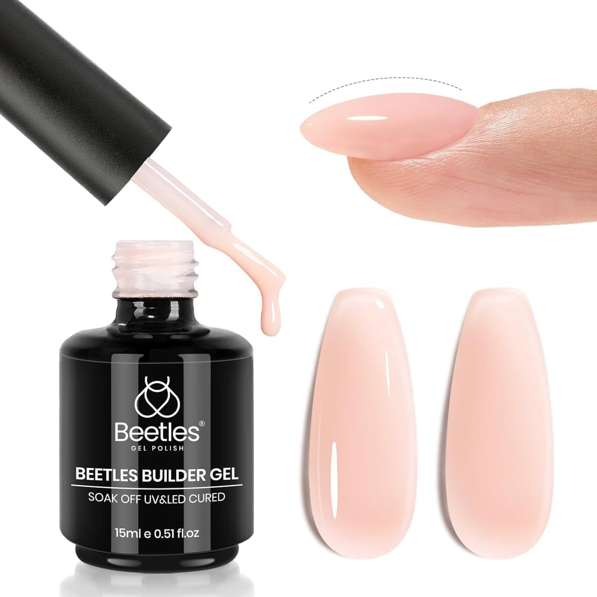 Beetles Gel Polish finished manicure lifestyle image showing natural nude results benefit
