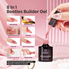 Beetles builder gel applied on nail extension showing strengthened, natural-looking length
