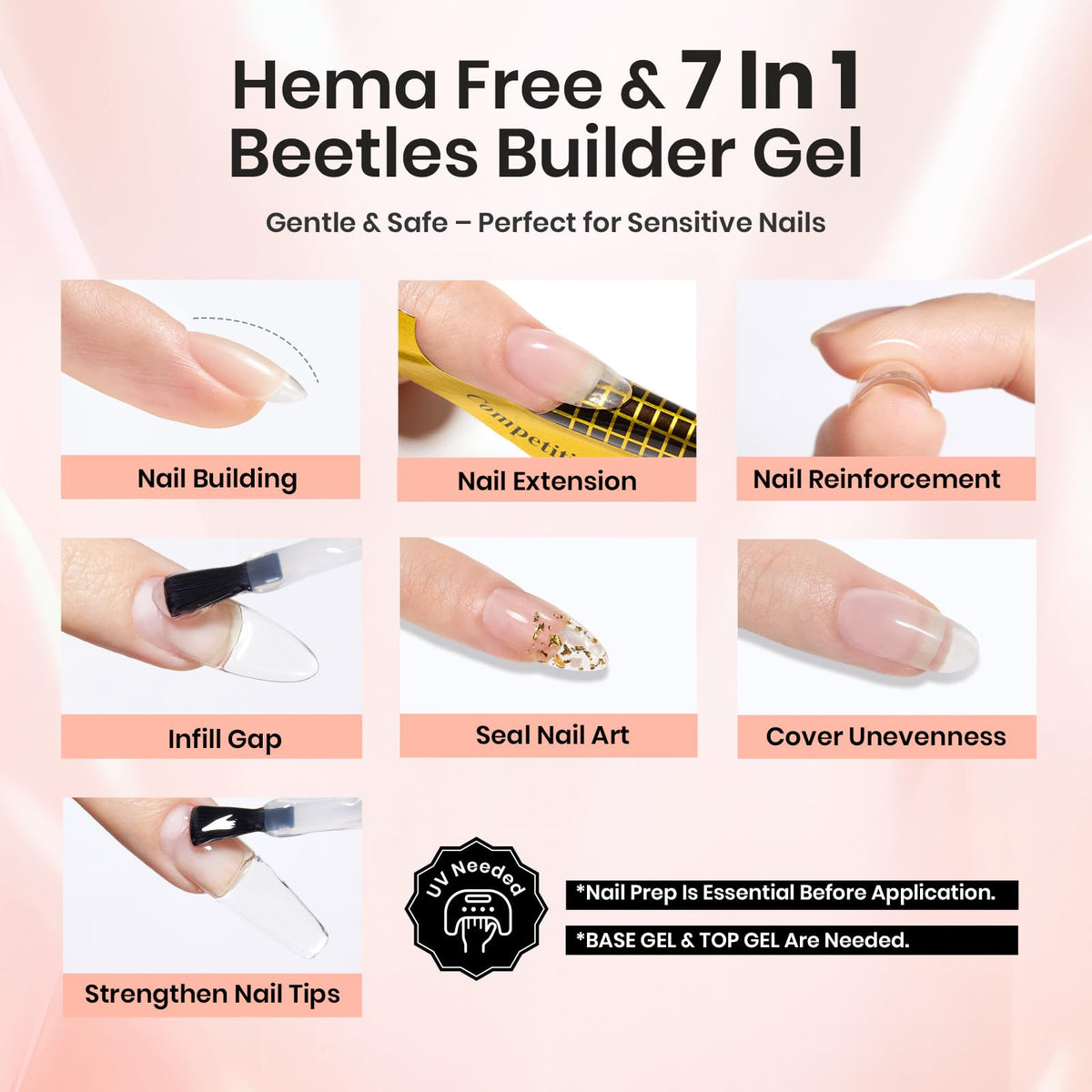 Beetles Builder Gel texture brush stroke showing self-leveling consistency for smooth application