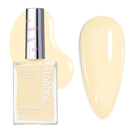 Beetles Gel Polish bottle front view showing creamy pastel yellow shade and glossy finish