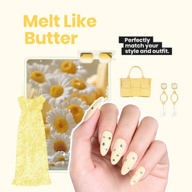 Manicure with Beetles Butter Yellow on fingernails displaying salon-quality gloss and wear