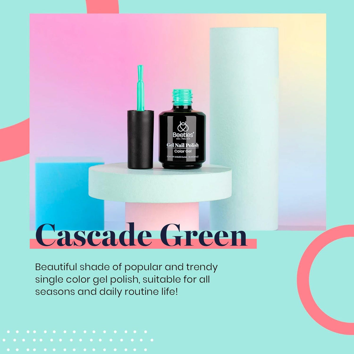 Beetles Gel Polish brush stroke of Cascade Green showing smooth texture