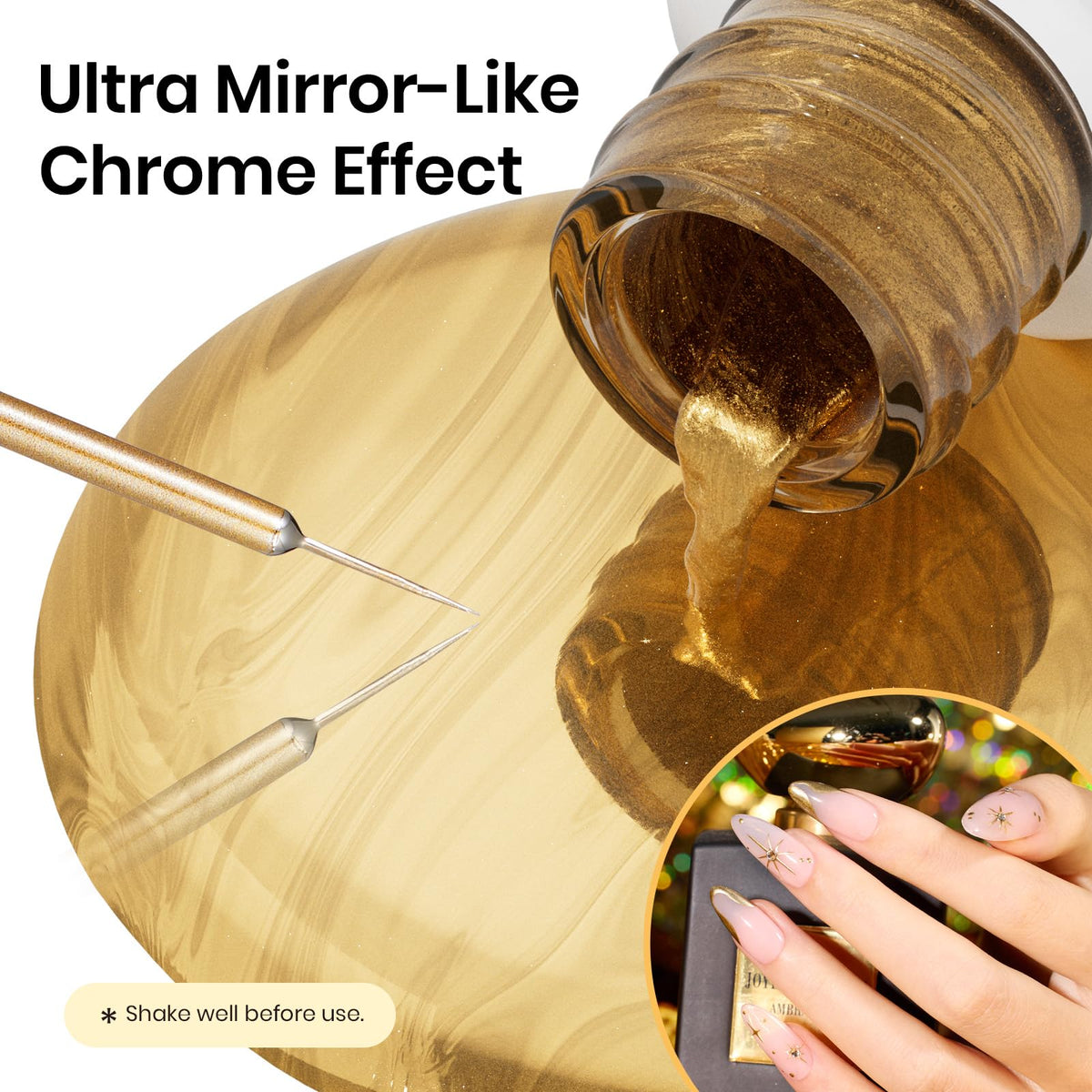 Beetles chrome gold stroke texture detail showcasing reflective mirror finish
