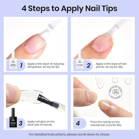 Beetles clear nail tip cured under light showing full cure and shine benefit