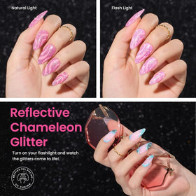 Beetles close-up of chameleon glitter texture highlighting reflective sparkle