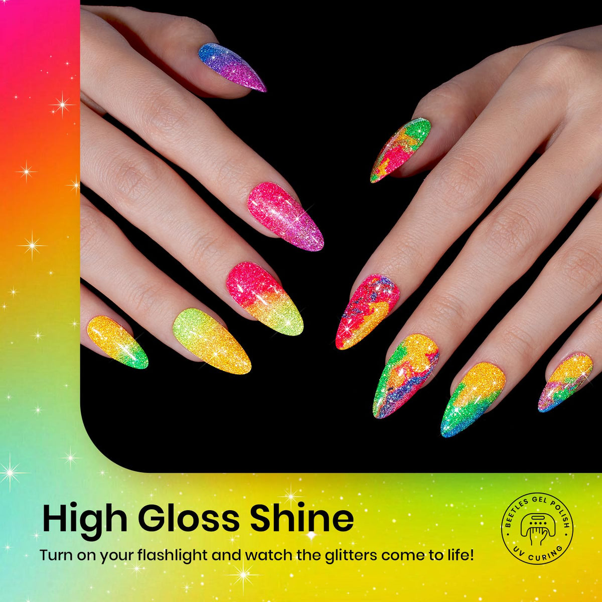 beetles close-up glitter texture revealing prismatic shimmer and dense pigment for high shine