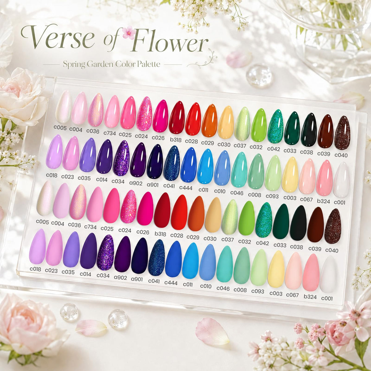 beetles Gel Polish color array flat lay highlighting 36 seasonal shades