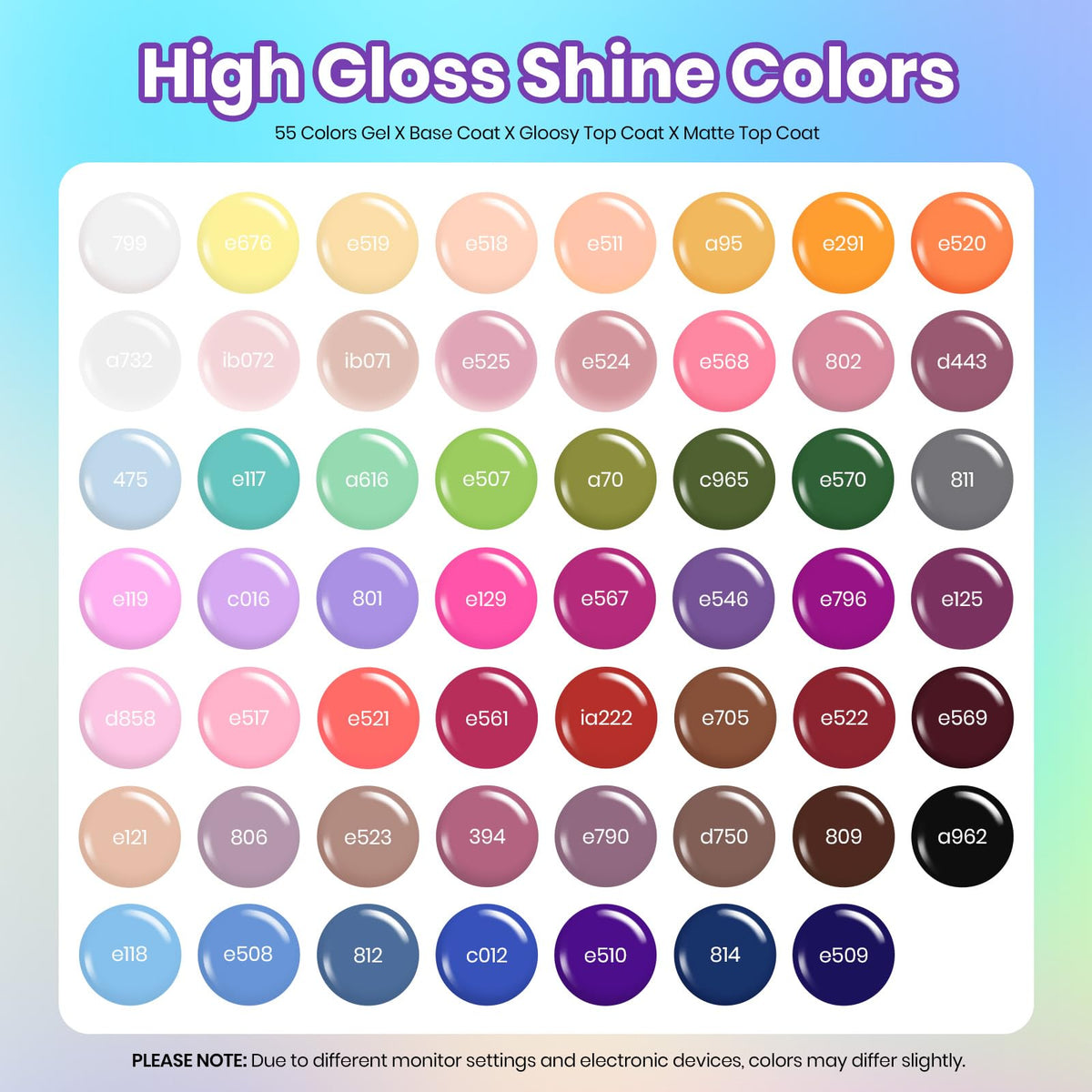 beetles color array flatlay illustrating 55 shades for versatile manicures
