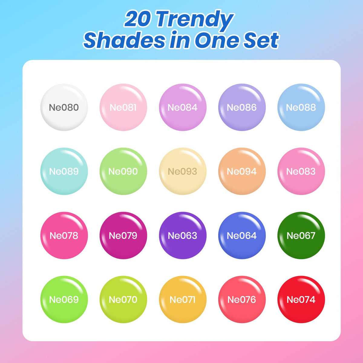 beetles color array open box displaying 20 pastel and neon gel shades