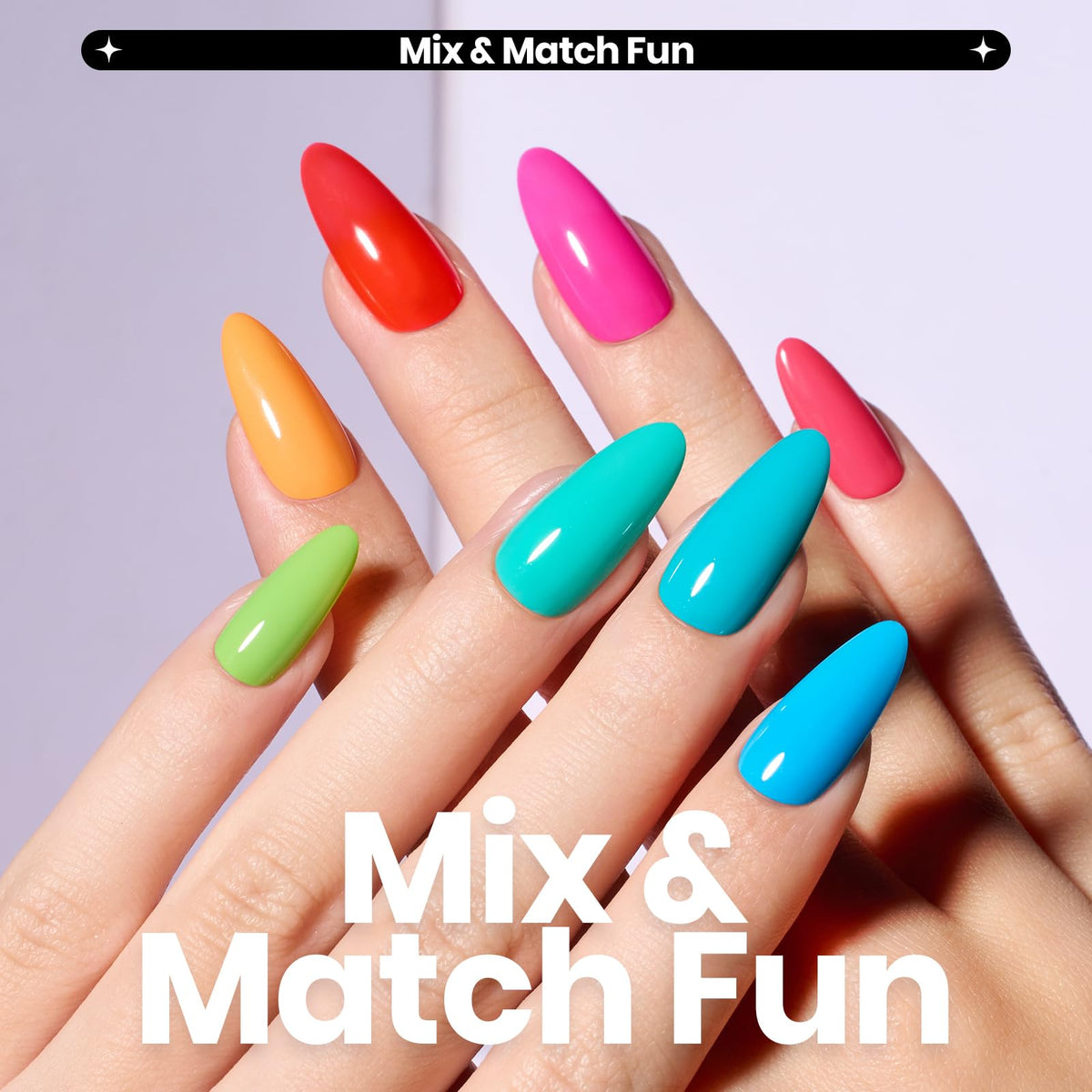 Beetles color swatch array demonstrating neon variety for mix-and-match manicures